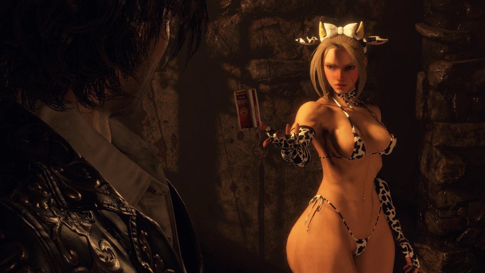 Cammy White Cow Microbikini over Ada Wong