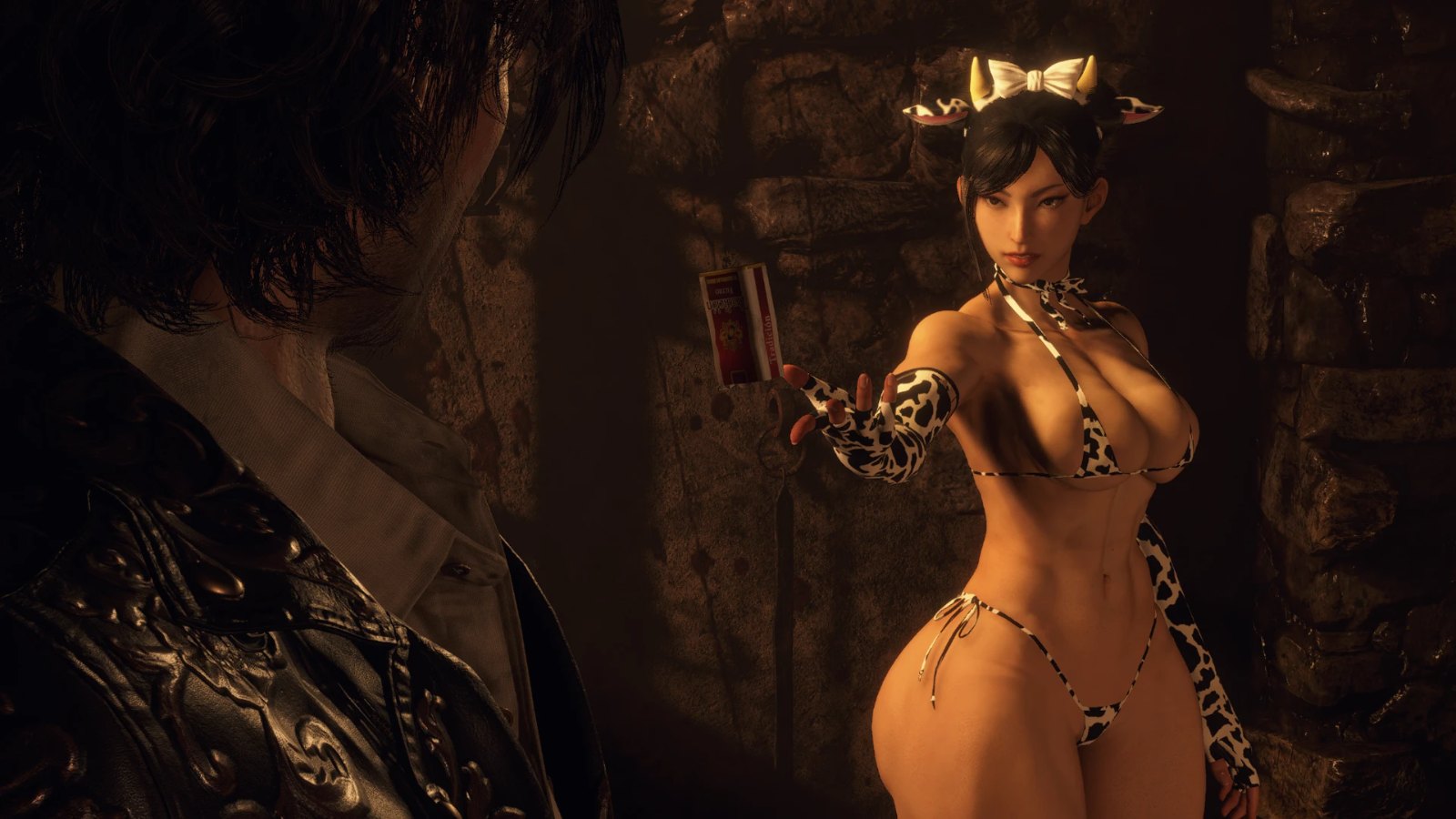 Chun Li Cow Microbikini over Ada Wong