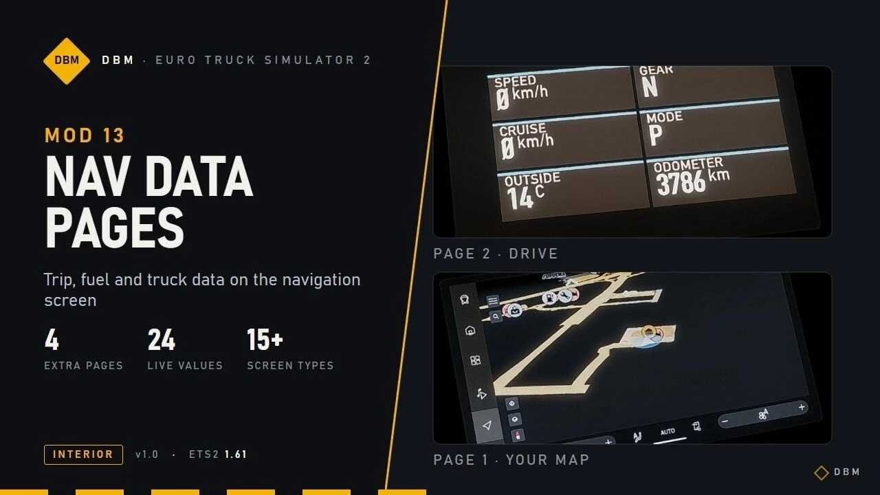 DBM Nav Data Pages – Trip, Fuel & Truck Stats on Navigation Screen screenshot