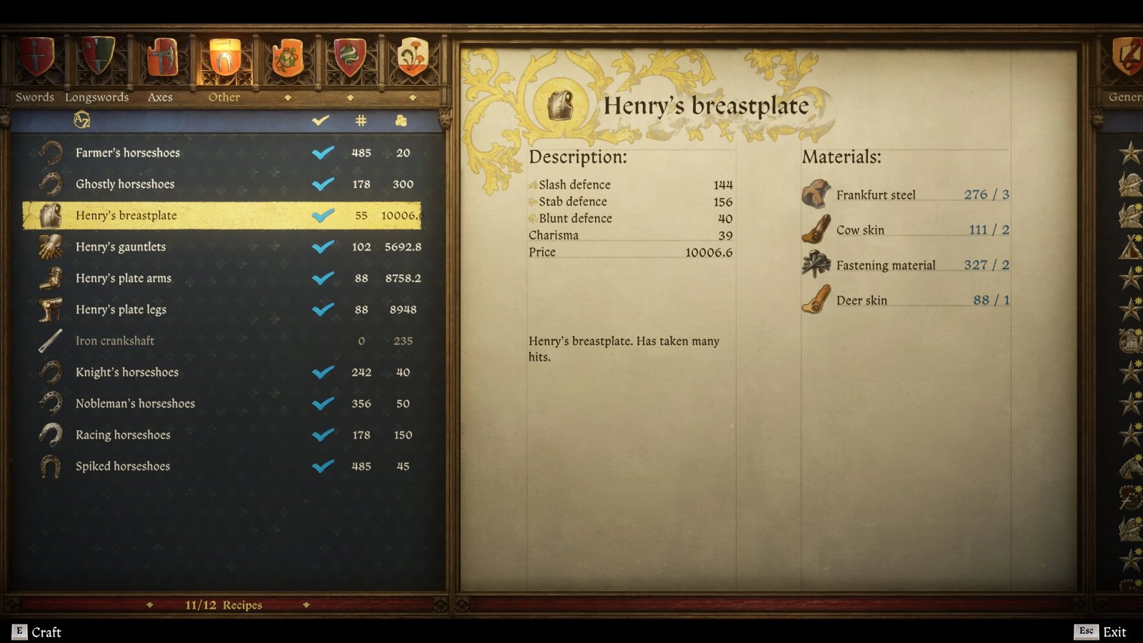 Henry's Iconic Armor smithing schematics