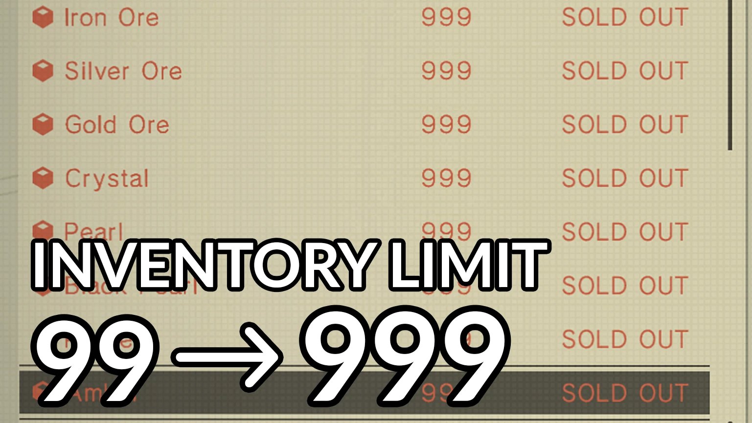 Inventory Limit Increase to 999 screenshot