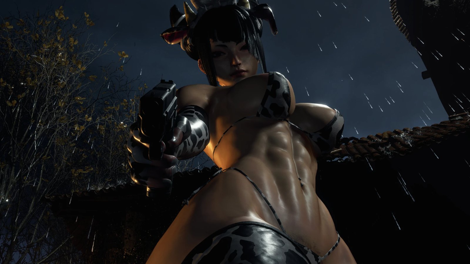 Juri Han Cow Microbikini over Ada Wong
