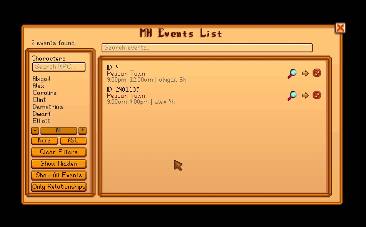 MH Event List screenshot
